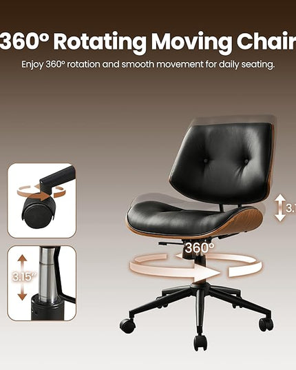Home Office Desk Chair, Modern Sleek Office Chair with Adjustable Lumbar Support, Adjustable Height Mid Back Executive Task Chair with 360 Rolling Swivel for Meeting Study Room(Button,Black)