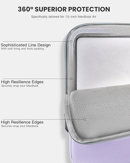 360° Upgraded Protective Laptop Sleeve for MacBook Air 15 inch M4 A3241 2025, M3 A3114 2024, M2 A2941 2023, 15-inch Shockproof Water-Resistant MacBook Case w/Accessory Pocket, Purple