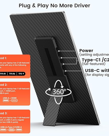UK BONITOYS 15.6" Laptop Screen Extender, 1080P FHD Laptop Monitor Extender with 120% sRGB, 235°Rotation Detachable Dual Monitor, Plug & Play, Triple Screen Compatible with Windows, Mac, Chrome