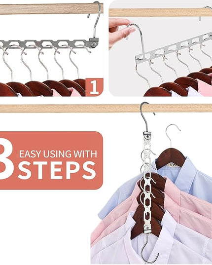 Hangers Space Saving, Metal Hanger Organizer, Closet Space Savers, Collapsible Magic Hangers for Heavy Clothes, Closet Organizers and Storage, College Dorm Room Essentials (Upgrade Chrome Metal)