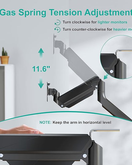 WALI Dual Monitor Stand for 17-32 inch Computer Screens, Dual Monitor Arms for 2 Monitors Holds up to 22 lbs, Height Adjustable Gas Spring Dual Monitors Mount, VESA 75x75/100x100mm (GSMP002N), Black