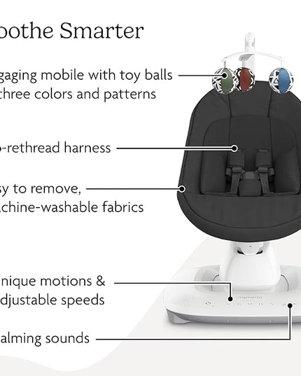 UPPAbaby Mamaroo Smart Swing – Customizable Soothing Modes with MotionSync Technology – Infant Recline + Bluetooth Enabled – Included Newborn Insert – Jake (Charcoal Mélange)