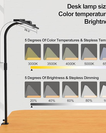3 Light Bar Gooseneck Architect Desk Lamp with Clamp, 24W Bright Led Tall Overhead Desk Light for Home Office,Eye Care Reading Table Light for Desktop Working,Drafting,Reading