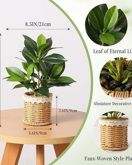 Nubry Fake Plants Artificial Potted Plants with Weaved Pot for Shelf & Table Desk | Perfect for Home Office Bathroom Farmhouse Room Coffee Table Decor 10‘’