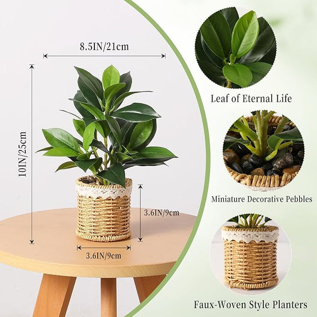 Nubry 2 Pack Fake Plants Artificial Potted Plants with Weaved Pot for Shelf & Table Desk | Perfect for Home Office Bathroom Farmhouse Room Coffee Table Decor 10‘’