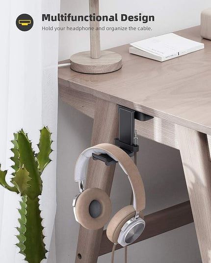 Lamicall Headphone Stand, Headset Hanger - 360 Degree Rotation Earphone Hook Holder Mount, Table Headphone Stand with Cable Organizer, Gaming Headset Clamp for HyperX, Razer, Sony, Sennheiser - Black
