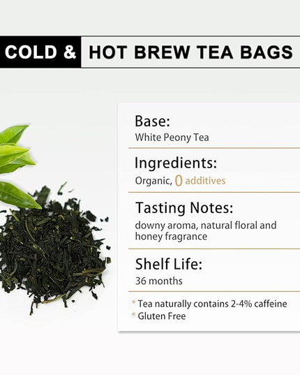 RIANTEA Organic White Tea Bag 36 Count - Cold Brew Loose Leaf Tea Bags, Biodegradable Corn Fiber Sachets, Full-Leaf, Eco-Conscious Iced Tea, Refreshing & Smooth Flavor