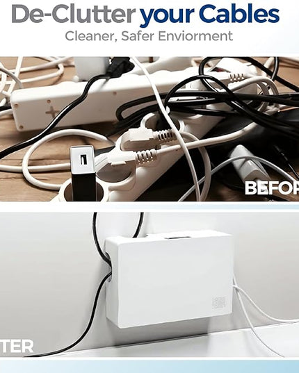 Kos Design Cable Management Box with Included Mounting Hardware – ABS Cord Organizer (12,7 x 7,8 x 4,5 in) | Heat-Tolerant Power Strip & Cable Storage | Wall-Mountable or Floor Use