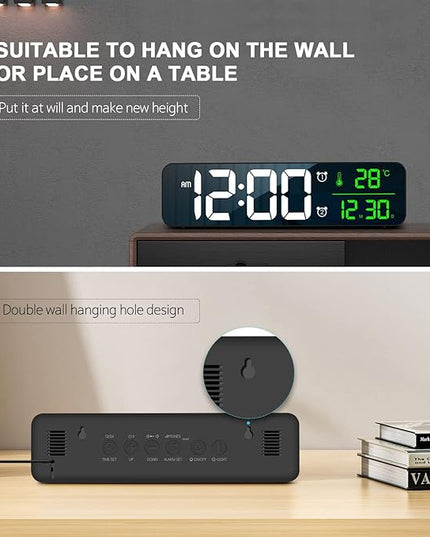 Hournor Digital Clock for Bedroom, Digital Wall Clock for Living Room Decor, Desk Table Clocks, Digital Clock Large Display, Bedroom Smart Alarm Clock for Office Green
