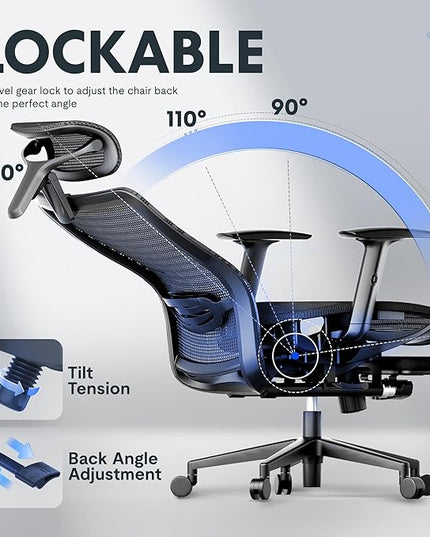 FLEXISPOT Ergonomic Office Chair with Footrest, Mesh Back Computer Chair, Home Office Desk Chairs, with Adjustable Lumbar Support/4D Headrest/Reliable Base, Mesh Seat Cushion, Black, OC3 Air-F