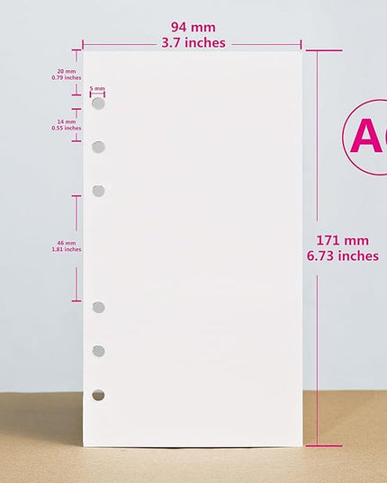 A6 Loose Leaf Refill Paper, 171x94mm, 135 Sheets Plain White Planner Refills, 6-Ring Binder Compatible, 100GSM Insert Papers for Notebooks, School, Office, College Notes, Journaling & Printing