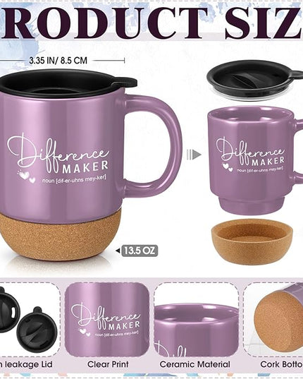 4 Pcs Difference Maker Gift for Women Men Teacher Employee Appreciation Gift for Coworker Staff Coach Difference Maker Mug Notebook Scented Candle Motivational Ballpoint Pen for Valentines(Purple)