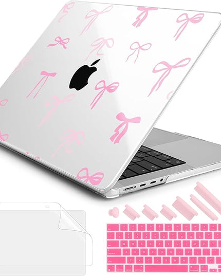 DONGKE Case for M5 MacBook Pro 14 inch 2025 2024-2021 M4 M3 M2 M1, Plastic Hard Shell Cover Compatible with A3434 A3112 A3401 A3185 A2992 A2779 A2442, Retina XDR Display & Touch ID, Pink Bows
