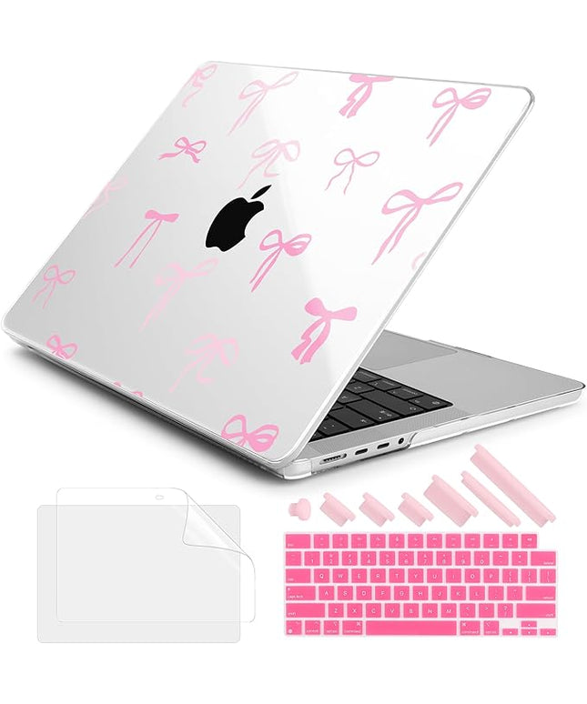 DONGKE Case for M5 MacBook Pro 14 inch 2025 2024-2021 M4 M3 M2 M1, Plastic Hard Shell Cover Compatible with A3434 A3112 A3401 A3185 A2992 A2779 A2442, Retina XDR Display & Touch ID, Pink Bows