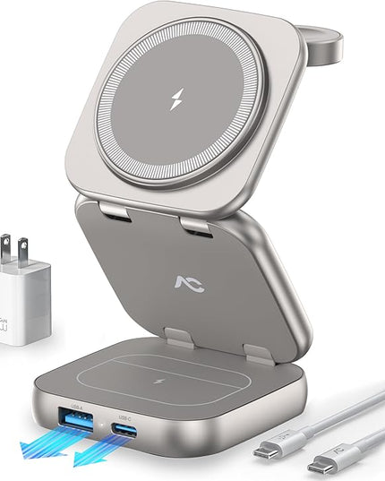 5-in-1 Wireless Charger for MagSafe, AC ISLAND Portable Travel Charging Station, 35W Max Fast Foldable Magnetic Stand, Evolved for iPhone 17-12 & Air Series, Apple Watch, AirPods (with 35W Adapter)