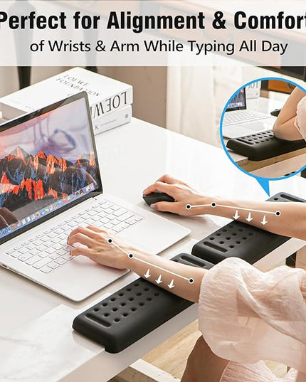 L-Shaped Keyboard Wrist Rest, Ergonomic Elbow Pad for Desk,Memory Foam Elbow Support Padding with Non-Slip,Easy Typing, Pain Relief, for Computer, Laptop, Gaming(Classic Black)