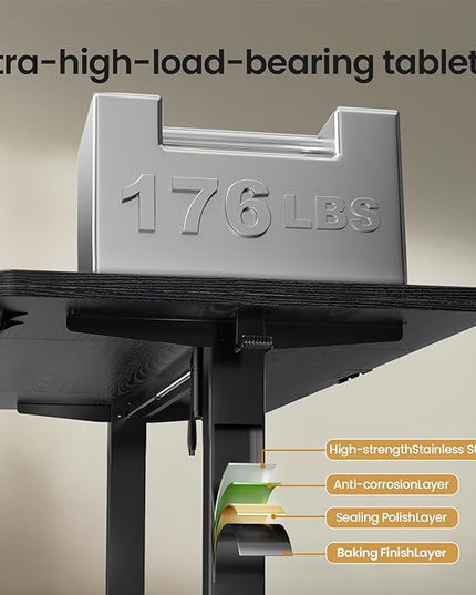 Veken 63 x 28 Inch Electric Standing Desk, Sit to Stand Up, Work Home Office Computer Table for Study, Walking Pad, Writing, and Games, Wooden Desktop Desks, Black