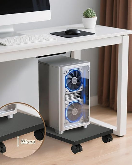 PATIKIL 8x16in PC Stand, Computer Tower Stand Wood CPU PC Holder Under Desk Mobile Cart 4 Caster Wheel for Floor Carpet Tower ATX Case Printer Potted Planter UPS Power Station,White Marble