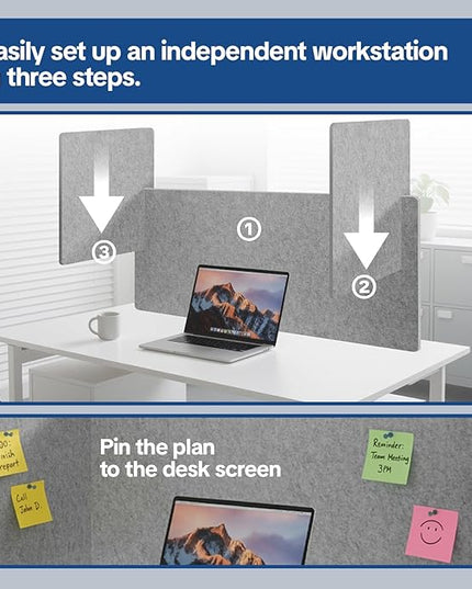 Desk Divider Privacy Screen 3 Panel Sound Absorbing - 47.2”x 23.6”x 19.7” Freestanding Acoustic Partitions for Office, Noise Reducing Panels for School, Home, Library,Sliver Grey