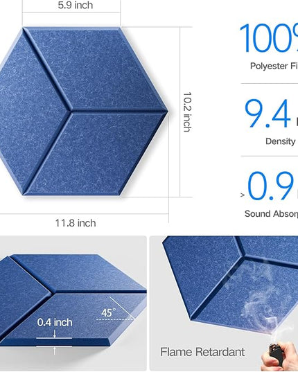 12 Pack Self-Adhesive Acoustic Panels 12" X 10" X 0.4" - Sound Proof Foam Panels with High Density, Y-Lined Design, Flame Resistant, Absorb Noise and Eliminate Echoes(Sky Blue)