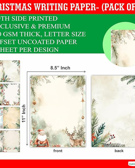 PARTH IMPEX 56 Sheets Christmas Writing Paper 8.5x11 - Letter Size Stationery Holidays Winter Party Looking Santa Letterhead Printer Paper - 120gsm Thick Decorative Double-sided Design