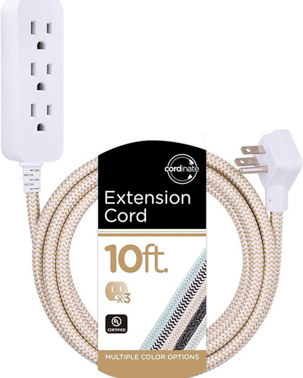 Cordinate 3 Outlet Power Strip Surge Protector Indoor Extension Cord 16 Gauge 245 Joules 10 Ft 3 Prong Braided Extension Cords Flat Extension Cord ETL Listed Brown 37916