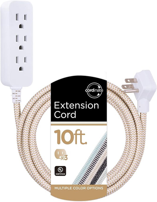 Cordinate 3 Outlet Power Strip Surge Protector Indoor Extension Cord 16 Gauge 245 Joules 10 Ft 3 Prong Braided Extension Cords Flat Extension Cord ETL Listed Brown 37916