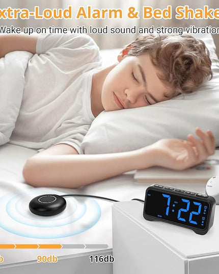 Loud Alarm Clock for Heavy Sleepers Adults, Vibrating Bed Shaker Alarm Clock for Teens/Deaf People, 7.5" Large Screen Digital Alarm Clock, Dual Alarm, Nightlight, Brightness Adjustable, Bedroom, Dorm