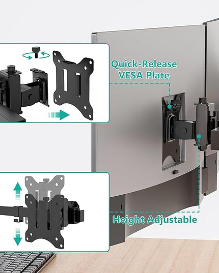 WALI Triple Monitor Wall Mount for 17 to 32 Inch, Computer Monitor Arm for 3 Screens, Swivel Tilt Wall Mount with Mounting Holes 75x75/100x100mm, Per Arm Holds Up to 15.4lbs (013ARM), Black