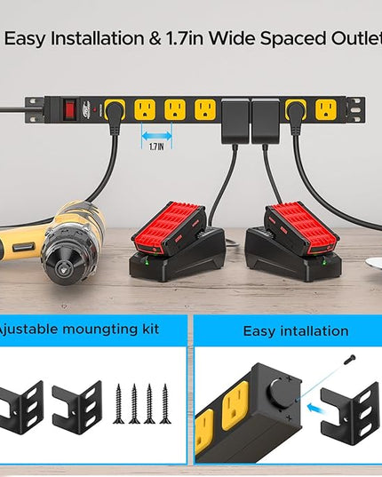 Mountable Long Power Strip, 2100 Joules Heavy Duty Surge Protector Power Strip, Slim Metal Power Bar with 6ft 14AWG Cord, 8-Outlet, ETL Listed, for Wall Mount, Under Desk, Garage, Workshop, Office 2PK