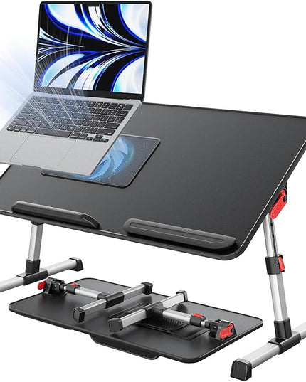 Laptop Desk for Bed with Cooling Fan, SAIJI Height & Angle Adjustable Laptop Stand for Bed, Lap Desk Tray Table, Lightweight Foldable Portable Computer Table for Couch Sofa Chair Floor Desk (Black)