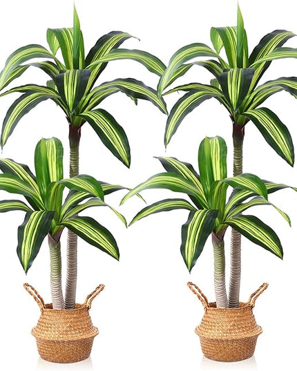 Ferrgoal Artificial Plants, 4 Ft Dracaena Tree Faux Plants Indoor Outdoor Decor Fake Tree with Woven Seagrass Basket Plants for Home Decor Office Living Room Porch Patio Perfect Housewarming Gift