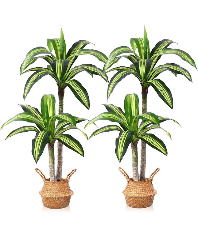 Ferrgoal Artificial Plants, 4 Ft Dracaena Tree Faux Plants Indoor Outdoor Decor Fake Tree with Woven Seagrass Basket Plants for Home Decor Office Living Room Porch Patio Perfect Housewarming Gift