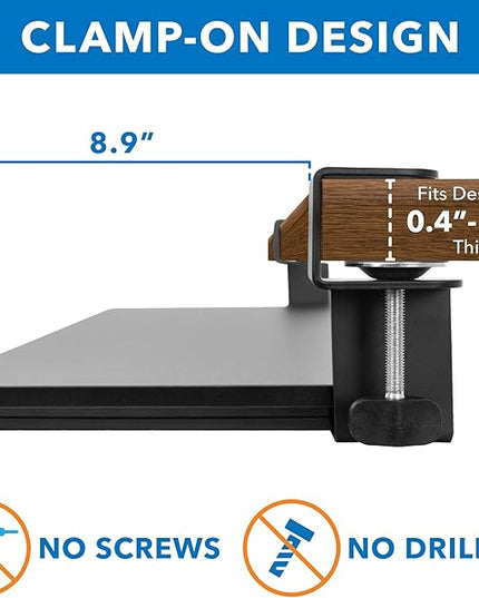 Mount-It! Clamp Keyboard Tray, Under Desk Slide-Out Clamp-On Keyboard and Mouse Drawer, 26.4" W x 11.8" D Ergonomic Retractable Platform for Typing, No-Drill Installation, Black