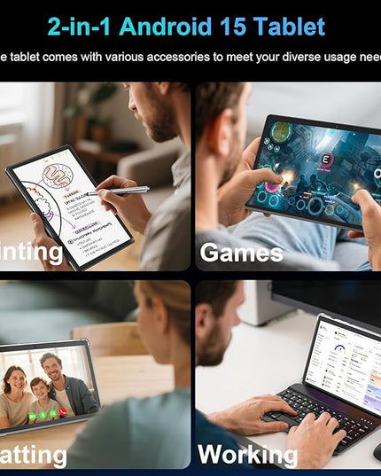 PYNAREL Android Tablet with Keyboard, 26GB+256GB, 2TB Expand, Android 15 Tablet 10 inch with Octa-Core, 8000mAh, 5G WiFi, BT5.0, Widevine L1, Split Screen, Case, Mouse, Stylus(Pink Case)