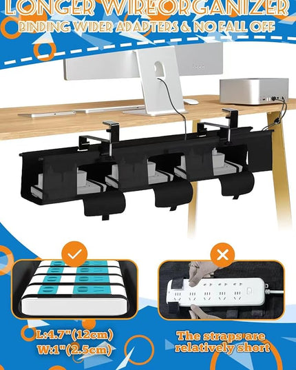 No Drill Under Desk Cable Management Tray - 36" Under Desk Cord Organizer,Clamp/Screw Mount Cable Management, Premium Fabric Cord Hider for Wire Organizer for Office, Home