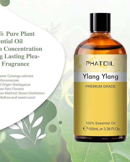 PHATOIL 100ML Ylang Ylang Essential Oil, Premium Essential Oils for Diffuser, Humidifier, 3.38fl.oz Scented Oils for Soap, Candle Making