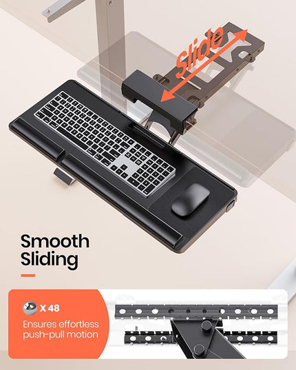 Klearlook Upgraded Ergonomic Keyboard Tray Under Desk, Adjustable Sliding Keyboard Platform Holder, Keyboard Stand with Wrist Rest & Storage Drawer for Home, Office and Gaming, 24.4"x10"