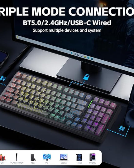 Aula F99 Keyboard Gaming Wireless Mechanical Keyboards Computer Bluetooth Creamy Keyboard Full Size Hot Swappable Custom RGB Backlit with 8000mAh Battery, Tri-Mode BT5.0/2.4GHz/USB-C (Gradient Grey)