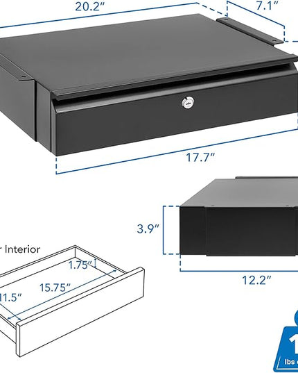 Mount-It! Under Desk Pull-Out Drawer with Lock and 2 Keys Included | Office Storage Organizer | Mounts to Desktops Tables and Workbenches Over 0.71 Inches Thick | Matte Black