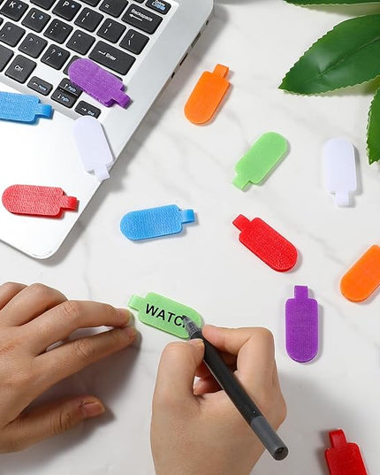 30 Pcs Cable Labels, Multi-Color Write-On Reusable Cord Labels Tags for Wire Management Identification, Nylon Cord Label for Computer Electronic Charging Cables Organization (6 Colors)