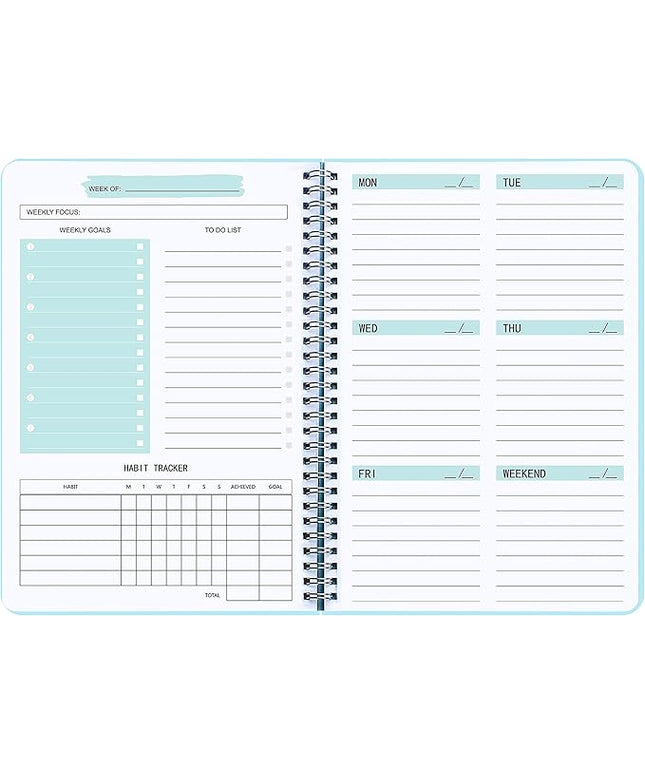 Undated Weekly Planner- Weekly Goals Notebook, A5 To Do List Planner, Habit Tracker Journal with Spiral Binding, 5.7 x 8.0 inches