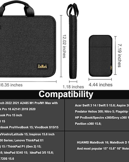 Laptop Case 15.6 Inch Briefcase Military-Grade Protection with Detachable Belt Bag, Compatible All Model of 15-16 Inch MacBook Pro and Most Popular 15.6 Inch Notebooks Chromebooks (Black)