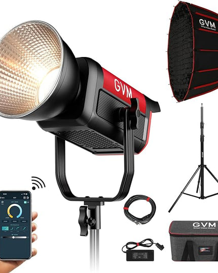 GVM Great Video Maker 200W Video Light Kit, LED Video Light Studio, Bluetooth Mesh Network/DMX Control, 45400lux/1m Continuous Lighting, 12 Lighting Effects, 2700K-6800K