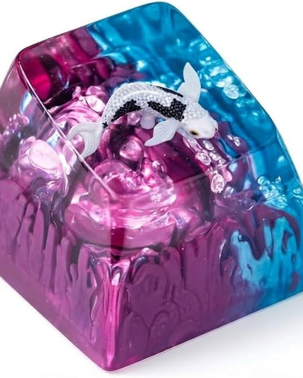 Kohaku Koi Fish Artisan Keycap Blue and Purple Ocean Coral Reef R1 SA Profile Custom Keycaps 1U ESC Handmade Gaming Resin Key Cap Cherry MX Switch Compatible Mechanical Keyboard Koi Lover Gift