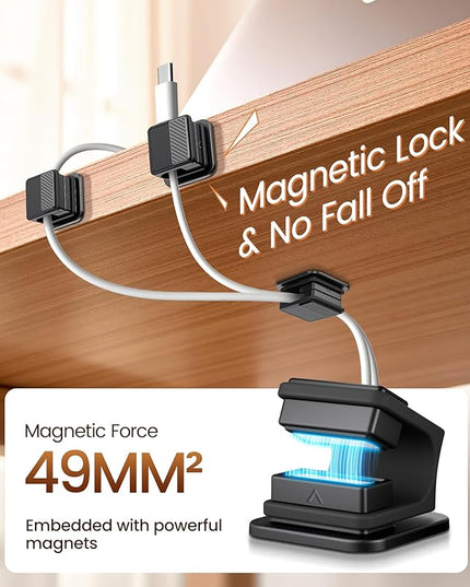 6 Pack Magnetic Cable Clips, Glow in The Dark Cable Holders, GolbinBox Cord Organizer with Shockproof Silicone, Fits up to 8mm Adhesive Cord Clips for Desk, Wall, Nightstand, Car, Home, Office, Black