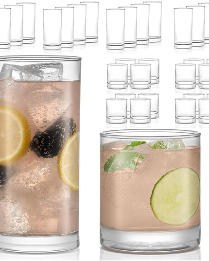 Libbey Province 24-Piece Glasses Drinking Set, Ideal Dining Glassware Sets, Glass Tumbler Set with Lines, Dishwasher Safe Glass Sets For Drinking