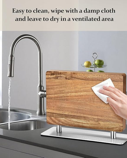 Strong Double Sided Magnetic Knife Block Without Knives, with Acacia Wood+430 Stainless Steel Base，Magnetic Universal Stands with Strong Enhanced Magnets Strip Kitchen Storage Cutlery Large Organizer