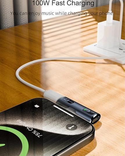 USB C Splitter with 100W Fast Charging, Dual USB C Headphone and Charger Adapter Dongle for iPhone 16/15 Series, iPad, MacBook, Galaxy S24/S23 and More - Grey (No for Power and Video Output)