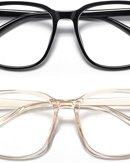 MACJERO 2-Pack Oversized Square Blue Light Blocking Glasses for Women Men, Anti-Fatigue Computer Monitor Gaming Glasses Reduce Eye Strain(Black+transparent Brown)